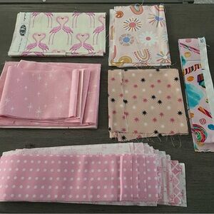 Large Lot of Assorted Pink and Patterned Scrap Fabric
